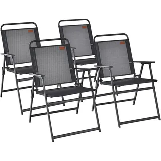 COSTWAY 4er Set Gartenstühle, Klappstühle mit Armlehnen, Balkonstühle mit atmungsaktivem Stoff, Terrassenstühle für Balkon, Garten, Hinterhof - Schwarz