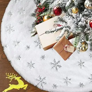 120cm Weihnachtsbaum Rock,Groß Weiße Plüsch Weihnachtsbaumrock für Weihnachtsbaum Verzierung Bodendekoration Christbaumständer Teppich Decke Weihnachtsbaum Deko
