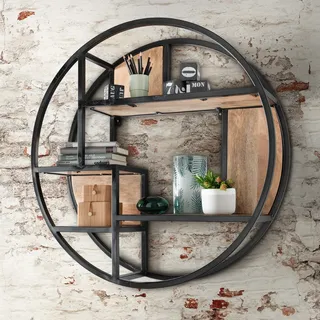 Die Faktorei Circle Wandregal Mangoholz Natur/Metall Schwarz