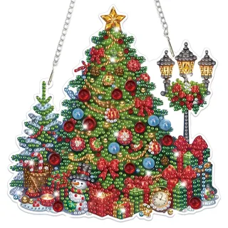 Lxmsja Weihnachten Diamond Painting Anhänger, 5D Diamond Painting Fensterbilder Weihnachtsbaum für Erwachsene, Weihnachtsgeschenke Bastelset Kreativ Set Ornament Tür Fenster Wand Decor