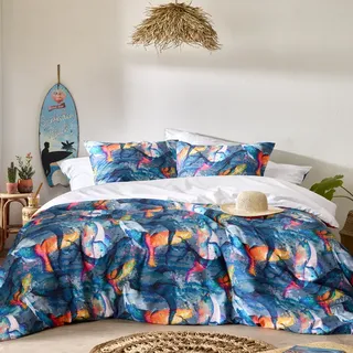 De Witte Lietaer Bettbezug, Wale Deep Blue - 140 x 220 cm + 60 x 70 cm - Baumwollperkal - Blau