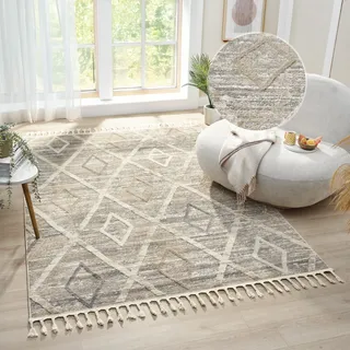 Teppich OTTO HOME "Otilie" Gr. 5, braun, B:200cm H:11mm L:300cm, Kunstfaser, Teppiche, Teppich, dichte Qualität, Woll-Look, Boho, mit Fransen und Rauten, Scandi