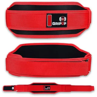 GripUp Gewichthebergürtel 5,5” Fitness Gürtel – Verstellbarer Trainingsgürtel mit Löchern & starker Schnalle, Powerlifting Krafttraining Gürtel Bodybuilding Gym Belt Neopren Männer Damen (Rot, S)