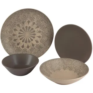 Novel Kombiservice , Graubraun , Keramik , 24-teilig , Mandala , 500 ml , Lfgb , lebensmittelecht , Geschirr, Geschirrsets, Kombiservice