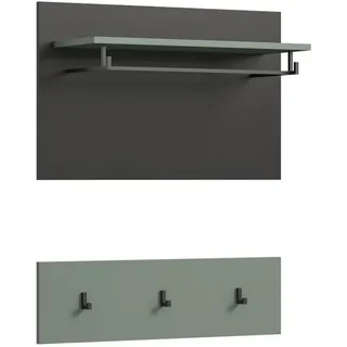 Paneel Canu 2-tlg. (B/H/T: ca. 80/73/27 cm) in Basalt grau/Smoke Green , Grau , Holzwerkstoff , Recyclingholz , 80x73x27 cm , Garderobe, Garderoben-Sets & Garderoben-Serien, Garderoben-Sets