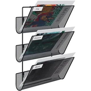 EasyPAG 3 Fächer Strapazierfähig Metall A4 Zeitschriftenhalter Wand Zeitschriften Wandhalter Aktenablage Dokumentenhalter Hängend Magazin Organizer Flyerhalter Prospektspender,Schwarz