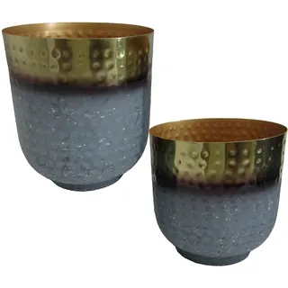 DRW Set mit 2 Pflanzgefäßen aus Metall in Gold und Hellblau, 26 x 26 x 30 und 21 x 21 x 24 cm