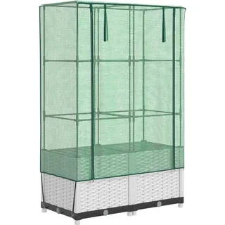 vidaXL Hochbeet mit Gewächshaus-Aufsatz Rattan-Optik 80x40x138 cm - Weiß