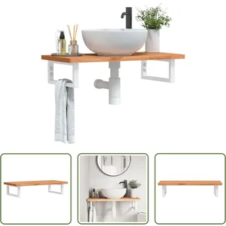 The Living Store Waschbeckenregal Wandmontage Stahl und Massivholz Buche - Braun