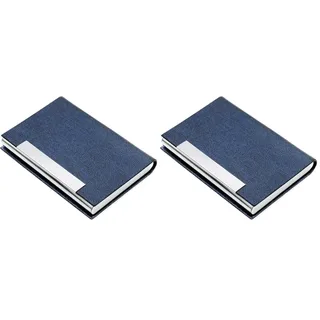 AYCLIF Visitenkartenetui Professionelles PU-Leder Metall Namenskartenhalter Tasche Visitenkartenhalter für Männer und Frauen mit Magnetverschluss, Blau (Packung mit 2)