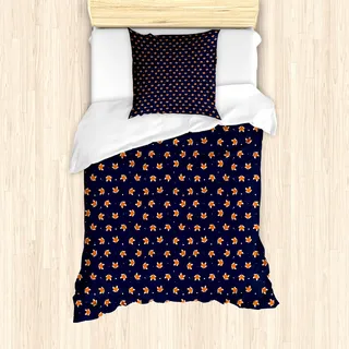 ABAKUHAUS Fuchs Mantele, Kleine orange Wald Säugetier, Milbensicher Allergiker geeignet mit Kissenbezügen, 135 cm x 200 cm - 80 x 80 cm, Navy Blau Orange - Orange