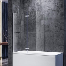 SONNI Duschabtrennung 120x140cm (BxH) mit Handtuchhalter + Eckregal,5mm NANO-Klarglas Duschwand für Badewanne Badewannenaufsatz, Duschtrennwand