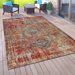 Outdoor-Teppich Für Balkon, Kurzflor Mit Orient-Design, versch. Farben u. Größen Grösse 60x100 cm - Rot