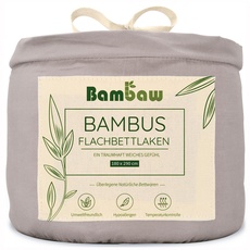 Silber Betttuch ohne Gummi aus Bambus | Kühlendes 180x290 cm Baumwollbettlaken | Allergiker Bettwäsche | Angenehme Bettlaken für den Sommer | Bambus ohne Gummizug | Graues Bettlaken | Bambaw