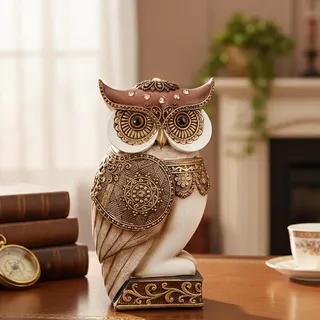 Xintim Eulen Deko Figuren, Moderne Antikgold Eule Statue für Wohnzimmer, Deko für Regal & Büro, Elegante Tierfigur Skulptur als Geschenk für Frauen & Eulenliebhaber, Vogelliebhaber