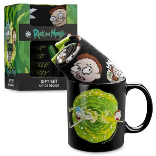 Rick and Morty Kaffeebecher-Geschenkset, Rick and Morthy Kollektion, Porzellanbecher und baumwollreiche Socken, 1 Becher und 1 Paar Socken, Rick und Morty Geschenkset für Männer