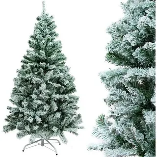 Künstlicher Weihnachtsbaum 120cm,Spitzen ca.250Grün/Weiß,Künstlicher Tannenbaum mit Schnee-Effekt,PVC-Blatt Beflockung,inkl.Metallständer Klappsystem - Grün, Weiß