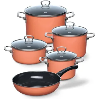 Riess NOUVELLE PUR Emaille Kochgeschirr-Set 5-tlg Orange - Rosa