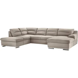 Mivano Wohnlandschaft Coast / Große Sofagarnitur in U-Form / Mit Ottomane links und Recamiere rechts / 334 x 88 x 217 / Mikrofaser: sand