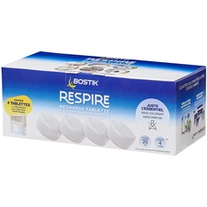 Bostik RESPIRE 4 Nachfülltabs je 250 g für Luftentfeuchter, Farbstoff- und Parfümfreie Tabs für Haus, Wohnung und Wohnwagen, für Räume bis 25m2, 4x250g Nachfülltabs für Luftentfeuchter