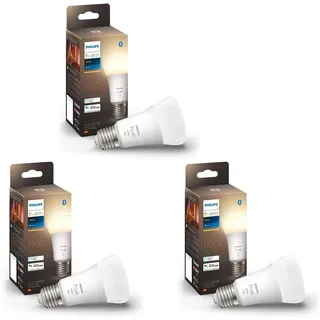Philips Hue White E27 Einzelpack 1055lm, warmweißes Licht, dimmbar, steuerbar via App, kompatibel mit Amazon Alexa (Echo, Echo Dot) (Packung mit 3)
