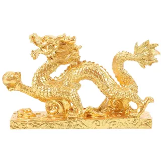 Uonlytech Goldene Drachen Figur Tierkreiszeichen Chinesische Drachen Statue Skulptur Sternzeichen Dekofigur Tierfigur Feng Shui Vermögen Reichtum Glücksbringer Harz Ornament