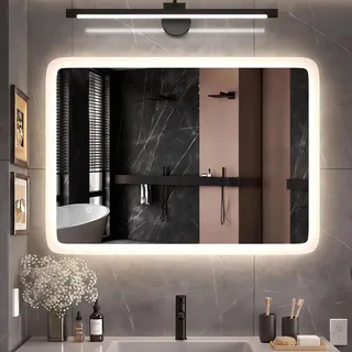 Clevich LED Badspiegel mit Beleuchtung 80x60 cm Rechteckig - Wandspiegel | Beschlagfrei, Dimmbar, 3 Lichtfarben, Touch-Schalter, Memory-Funktion & ESG Sicherheitsglas, Vertikal/Horizontal
