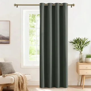 PONY DANCE Blickdichte Vorhänge mit Ösen Türvorhang H240 x B140 cm | Verdunkelungsvorhang 1er Set, Graugrün, Kälteschutz, für Schlafzimmer, Wärmeschutzvorhang, UV-Schutz, Abdunkelnd