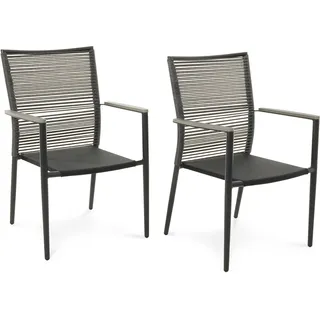 2er Set Gartenstühle Asti - grau, aus robusten Materialien wie Polyrattan, Aluminium und Textilene gefertigt, stapelbar & witterungsbeständig - Grau