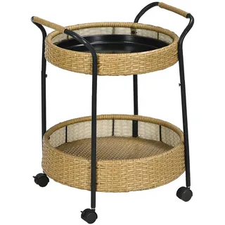 Outsunny Servierwagen Rattan Trolley, Natur, - Naturfarben , Metall , 50x66x50 cm , Esszimmer, Servierwagen
