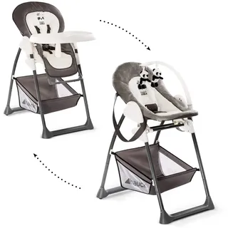 hauck Hochstuhl mit Babyliege Sit N Relax 2in1 ab Geburt bis 15 kg, Höhenverstellbarem Gestell mit Rollen, XL Korb, Essbrett, Klappbar, Verstellbar, Spielebogen (Wild Panda)