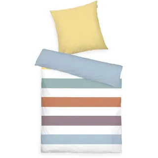 TOM TAILOR Renforcé-Bettwäsche, 80x80 cm + 155x220 cm, 100% Baumwolle/ Renforcé, Mit Wendemotiv und farbigem Markenreißverschluss, COLORED STRIPES Bunt (Multi Color)