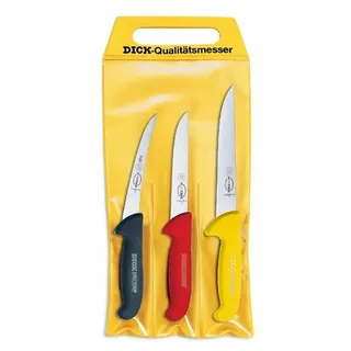 Friedr. Dick ErgoGrip Messerset 3-tlg. 13 cm Ausbeinmesser flexibel, 15 cm A. Messer breit, 18 cm Stechmesser Schwarz/Rot/Gelb
