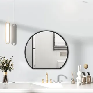 HIGHBATH Schwarzer Rahmenspiegel, 50 cm, Halbrunder Badezimmer-Wandspiegel für Zuhause, dekorativer Wandmontierter Schminkspiegel für Badezimmer, Ankleidezimmer und Wohnzimmer