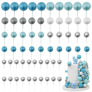 LARDUX 60 PCS Tortendeko Kugel - Backen Kuchen Dekorationen DIY Mini Ballon Cupcake Einsatz für Kinder Junge Geburtstag Party Baby Dusche Hochzeit - Blau