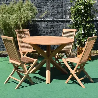 4 Klappstühle Alessandria + Tisch Ravenna Rund 120 cm