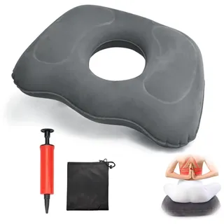 Lunyloer Aufblasbares Hämorrhoidenkissen, Sitzkissen Orthopädisch, Donut-Kissen für Steißbeinschmerzen, Hämorrhoiden Sitzkissen, Rund Hämorrhoiden Sitzkissens für Rollstühle Bürostühle Autositz(Grau)