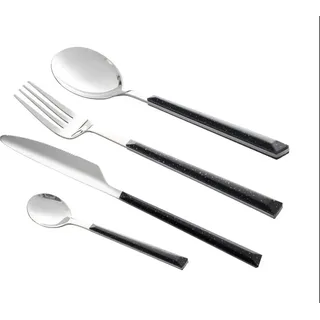 Besteckset 24 teilig für 6 Personen Edelstahl Mehrzweck Einsatz für Zuhause Messer Gabel Löffel Küche Restaurant Marble-Schwarz