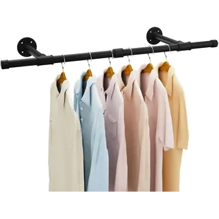 IBUYKE 94cm Kleiderstange Wandmontage, Metall Industrierohr Garderobenstange Wandmontage mit 50kg Tragfähigkeit, Abnehmbare Platzsparend Wand Kleiderständer für Zuhause, Schwarz TYJ006H