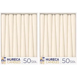 Horeca Candles - Spitzkerzen – Elfenbein Ø 2,3 x 25 cm -100er Set Leuchterkerzen für Kerzenhalter - 7,5 Stunden Brenndauer - Tropffrei, Rauchfrei, Duftfrei