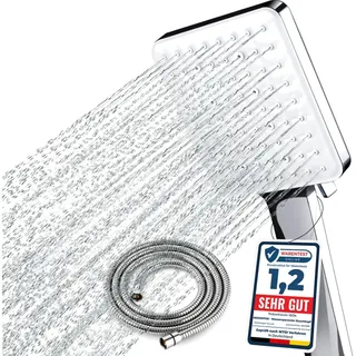 Newentor Regendusche mit langem Schlauch, 1,5 m, 6 Wasserstrahlen, große Duschkopf, Handdusche, Outdoor-Dusche - Silber