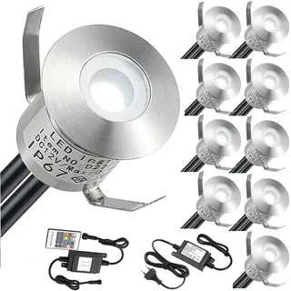 SUBOSI 10er RGB Led Einbaustrahler aussen 0.5W Ø22mm IP67 DC12V Treppen Bodeneinbauleuchten Aussen Wasserdicht Einbaustrahler Terrasse Hochwertiger Edelstahl