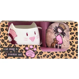 Santoro Unisex Kinder Artikel Gorjuss Tasse und Untersetzer Set Purrrfect Love, Rose, M