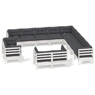 vidaXL 13-tlg. Garten-Lounge-Set mit Kissen Weiß Massivholz Kiefer - Weiß