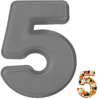 YXHZVON Kuchenform Zahlen Silikon Backform Zahl 5, Number Cake Backform, Groß 3D Zahlen Tortenform, Antihaftige DIY Motivbackformen für Kindergeburtstag, Hochzeit Jubiläum(Grau)