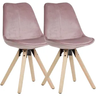 Moderne Esszimmerstuhl-Set aus 2 ohne Armlehnen in Rosa mit Holzbeinen, belastbar bis 110 kg