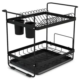 Massido Abtropfgestell Geschirr Geschirrabtropfgestell 44 x 31 x 39 cm Geschirrständer Besteckhalter Schwarz