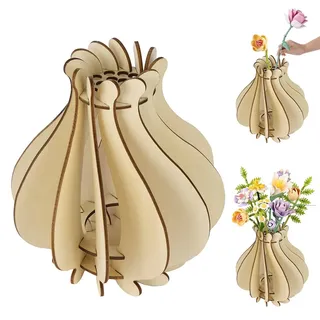 AUAUY Holzvase für Lego Blumen, Holzpuzzle Blumenvase, Rotierend