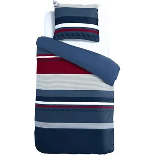 Traumschlaf Seersucker Bettwäsche aus 100% Baumwolle - ideal für den Sommer - luftig, bügelfrei mit maritimen Streifen in Navy - 155x220 cm + 80x80 cm