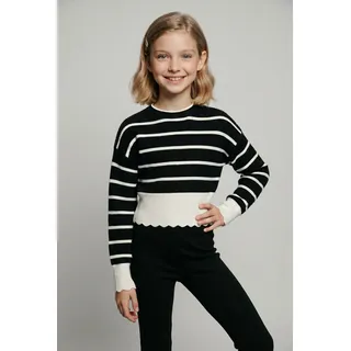 Strickpullover KIDS ONLY "KOGIBI LS O-NECK PULLOVER CP KNT NOOS", Mädchen, Gr. 122/128, weiß (schwarz stripes:weißcap gray), Strick, Obermaterial: 50% Viskose, 27% Nylon, 23% Polyester, gestreift, regular fit taillenlang, Rundhals, Bündchen, Pullover Strickpullover